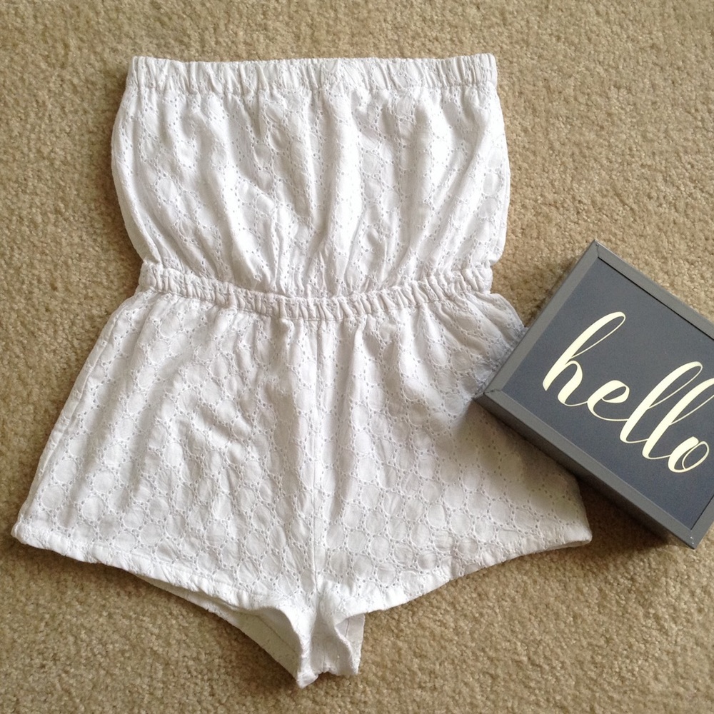 H&M Divided Tube Top Romper Shorts White
